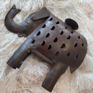 Metal Elephant Sculpture Figurine Handmade Decor Brutalist Welded Candle Holder